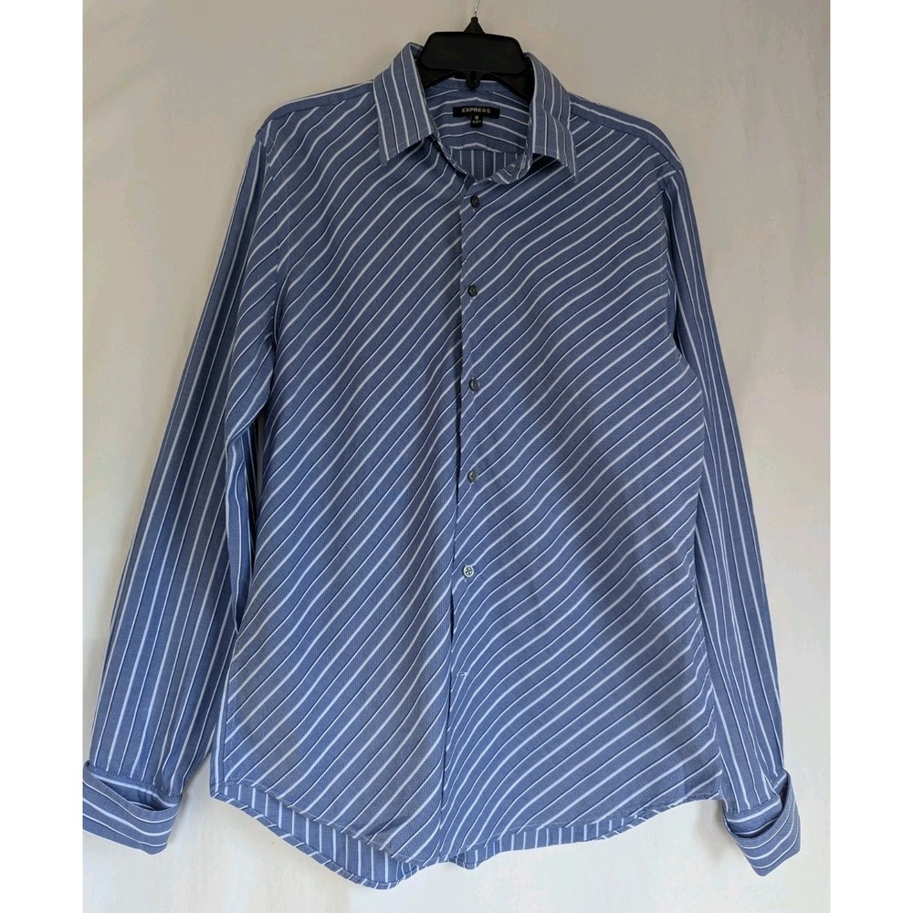 Express Dress Shirt Mens Sz M 15-15.5 Blue Striped Cotton Long Sleeve